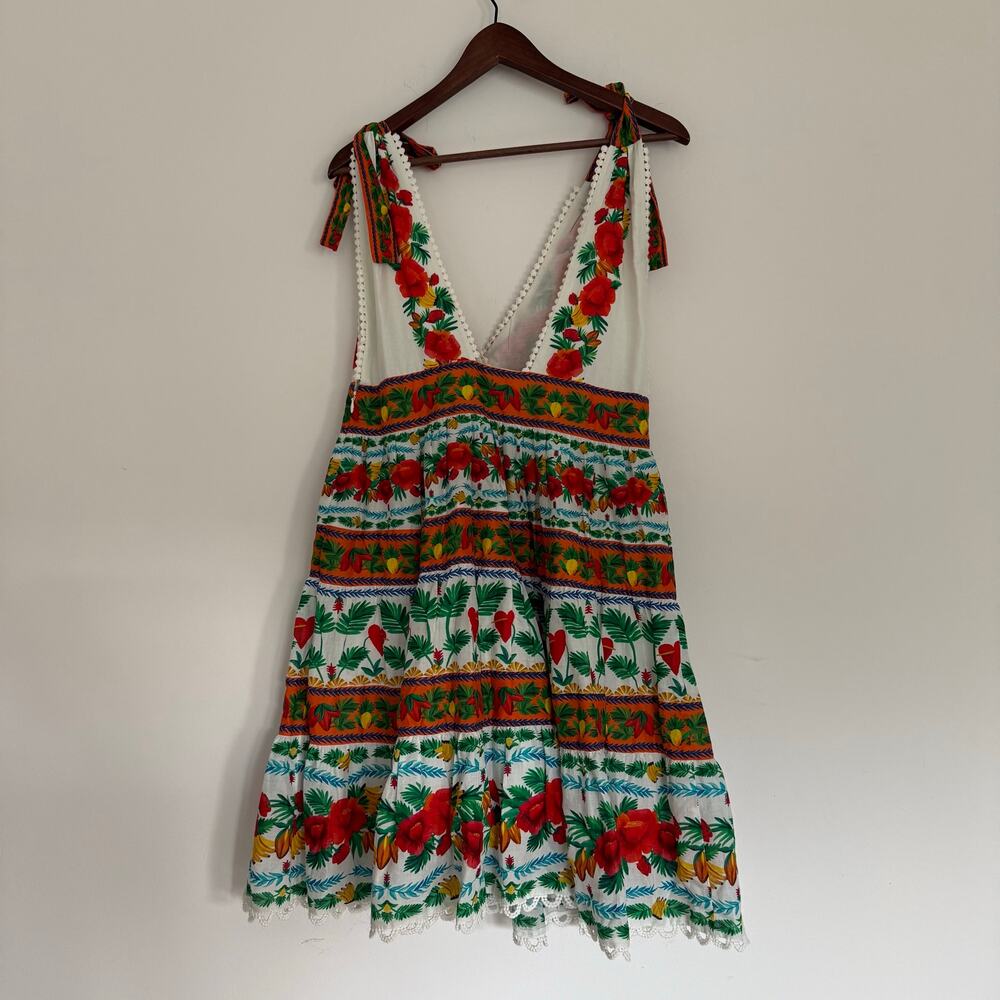 Farm Rio x Anthropologie V-Neck Tiered Mini Dress Size L - Picture 7 of 8